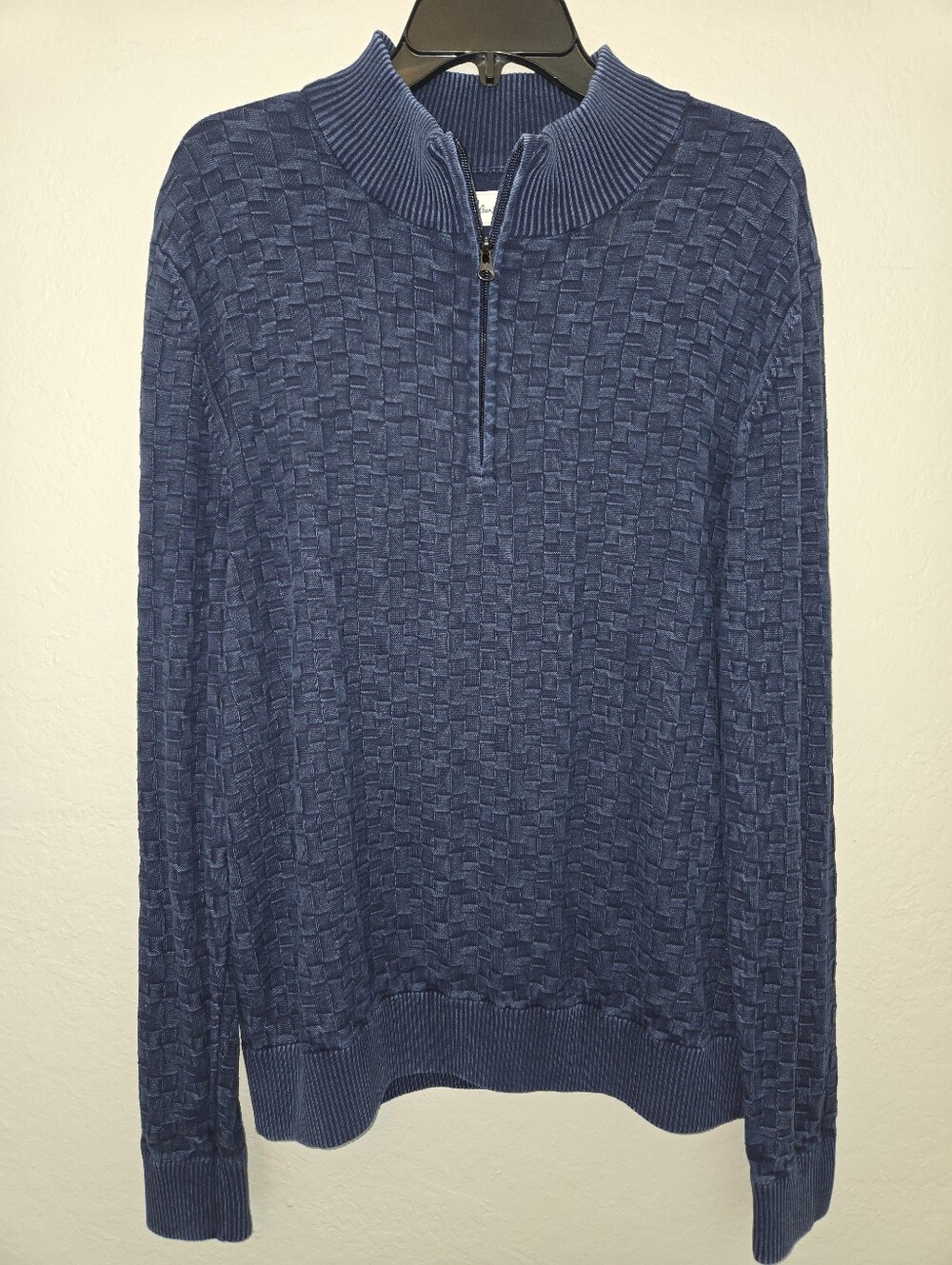 Robert Graham Men's Textured Navy Zip-Up Sweater, 100% Cotton, XL NWT $198 - Picture 2 of 6